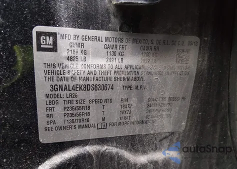 2013 Chevrolet Captiva Sport Ltz z USA, uszkodzony, nr VIN 3GNAL4EK8DS630674